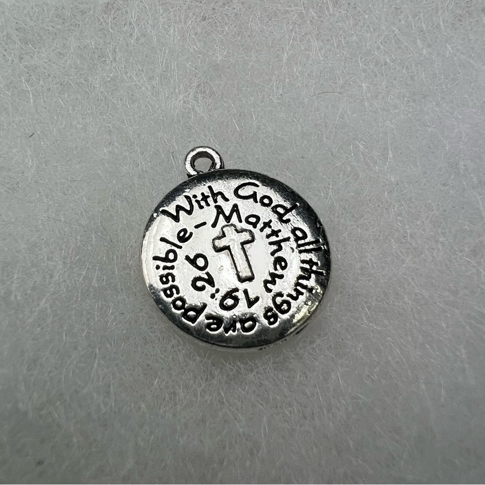 “With God all things are Possible” silver metal Bible verse pendant - Picture 3 of 4